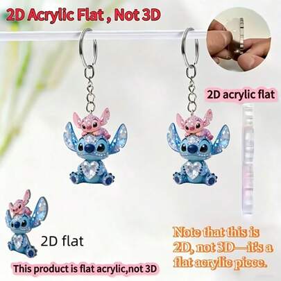 1个2D平面设计迪士尼史迪奇和安琪多功能装饰亚克力吊坠 - 《猫儿历险记》粉丝必备，适用于背包和钥匙链，2D亚克力设计，背包配件，趣味挂件，耐用材质