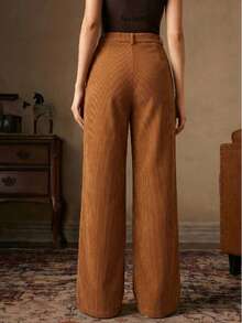 Women's High Waist Solid Color Straight Leg Wide Leg Pants, Spring/Summer - Camel - View 2