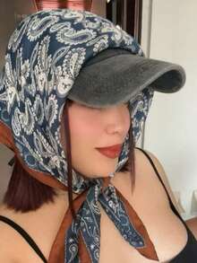1 pieza Pañuelo/Pañuelo para la cabeza cuadrado de seda sintética con tacto de satén al 70% estilo bohemio para mujer, nueva moda de primavera/otoño para playa, cuello, adecuado para viajes, vacaciones, uso casual en la calle, puede usarse como cinturón, decoración de embalaje, cinta, diadema - Azul Marino - Ver 6