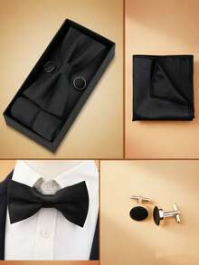 3pcs Striped Bow Tie, Pocket Square, Cufflinks Gift Set, Groom/Host Formal Accessories - Multicolor - View 7