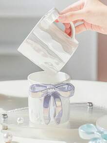 1pc Dreamy Pearlescent Bow Ceramic Mug, Cute Style Coffee Cup, High-Quality Afternoon Tea Gift, Drinking Water Cup, Breakfast Cup, Milk Coffee Cup, Tea Cup, Ceramic Mug - Bow - View 7