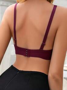 Damen Sexy Tiefer V-Ausschnitt Rosenrot Dessous, Sexy Süß Bequem Französisch Romantisch Dessous, Bequem Vielseitig Lässig Bügel Push-Up Anti-Durchhängen BH - Heißes Pink - Übersicht 3