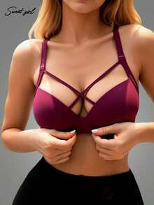 Damen Sexy Tiefer V-Ausschnitt Rosenrot Dessous, Sexy Süß Bequem Französisch Romantisch Dessous, Bequem Vielseitig Lässig Bügel Push-Up Anti-Durchhängen BH - Heißes Pink - Übersicht 2