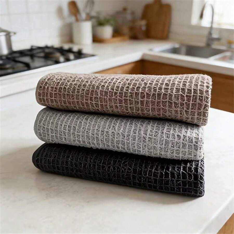 3pcs Waffle Dishcloths, Solid Color Kitchen Cleaning Rags, Thickened Absorbent Towels, Mixed Colors - 35*35cm - View 1
