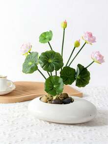 1/4 Pack Artificial Pink Lotus Flowers, Simulated Lotus, Small Potted Artificial Flowers, Suitable For Home Decor, Office Decor, Hotel Tabletop Decor, Wedding Decor, Living Room Artificial Plants, Wedding Supplies, Tabletop Decorations - Multicolor - View 7