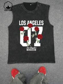 Plus Size Men's Casual Tank Top, Creative "07" English Graphic Print, Urban Street Style Casual Sports Weekend Wear, Spring/Summer/Autumn - Black - View 1