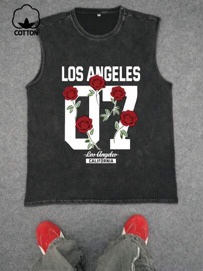 Camiseta de tirantes informal para hombre talla grande, con gráfico creativo impreso en inglés "07", estilo urbano de calle, ropa deportiva informal para fin de semana, primavera/verano/otoño