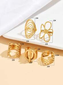 5件套时尚多元素皇冠开口戒指，不锈钢镂空心形戒指，防水防褪色，女士指环饰品，节日礼物及派对配饰 - 多元素 - 查看 2