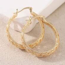 Vintage Copper Gold Flower Hoop Earrings - Gold - View 2