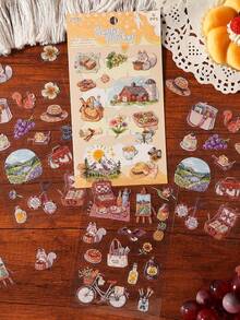 4pcs Cute Sticker Set, Life Theme Stress Relief Stickers, Happiness Guide Series, Suitable For Gifts, Office, Home, Marking, Labels, Classrooms, Entertainment Toys, Student Journals, Creative Retro Decoration DIY Stickers Scrapbook Supplies Stationery Funny Stickers Kindle - Multicolor - View 3