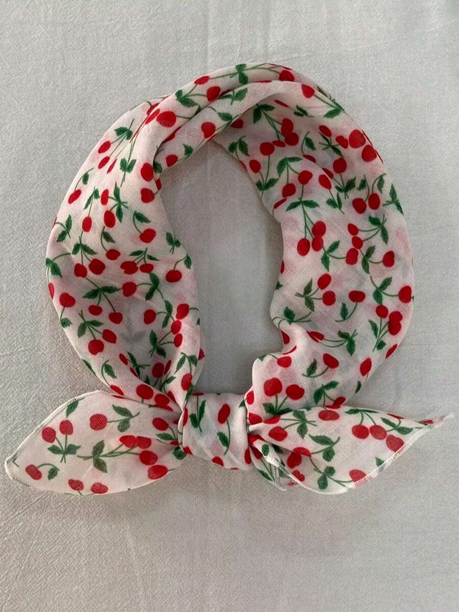 1pc Cherry Blossom Bandana, Fresh INS Style 60cm Square Scarf Headband Bag Accessory - Multicolor - View 1