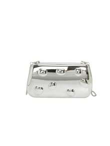 Avant-Garde Shiny Evening Clutch Bag, Metallic Finish Women's Party Box Bag With Metal Chain Strap, Suitable For Parties And Nighttime Events - Silver - View 13