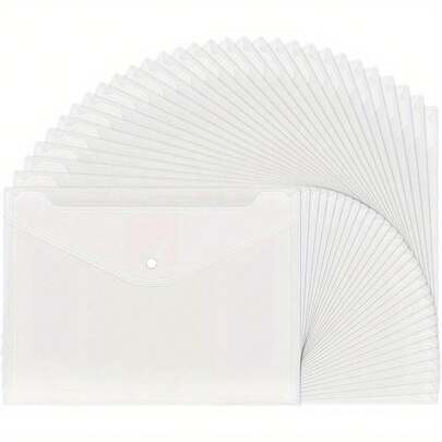 30pcs Transparent File Folders With Snap Closure, A4 Size, Reusable Document Organizer Suitable For School And Office