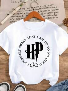 Warner Bros Camiseta con temática de Harry Potter y estampado de eslogan mágico: una prenda imprescindible para el verano, elegante, informal y cómoda. - Blanco - Ver 1