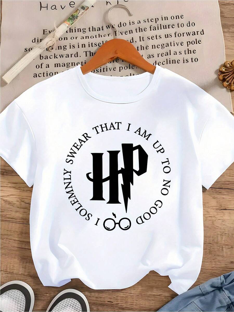 Warner Bros Camiseta con temática de Harry Potter y estampado de eslogan mágico: una prenda imprescindible para el verano, elegante, informal y cómoda. - Blanco - Ver 1