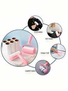 1个手柄+6卷替换装，共360张，天鹅绒粘毛滚筒，适用于衣物、地毯、汽车座椅，耐用手柄，无需电源 - 查看 6