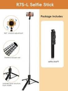 防缠绕大尺寸手机摄影配件自拍杆三脚架，1.7米无线蓝牙自拍杆三脚架，可伸缩自拍杆，手持/落地/桌面三用，带LED补光灯，无线遥控360°旋转手机支架，兼容 16/15/14/13/12/11系列、Galaxy S25/S24/S23/S22 Ultra及其他安卓手机，适合旅行、直播、母亲节、生日等场合。 - A - 查看 10