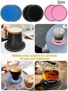 2 piezas Posavasos antideslizantes resistentes al calor y al agua, posavasos de silicona para el hogar y el automóvil, almohadilla universal antideslizante, accesorios creativos para el interior del automóvil - Multicolor - Ver 6