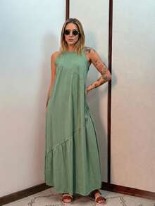 Women's Long Dress, Cotton Knit, Aveloz - 薄荷綠 - 查看 1