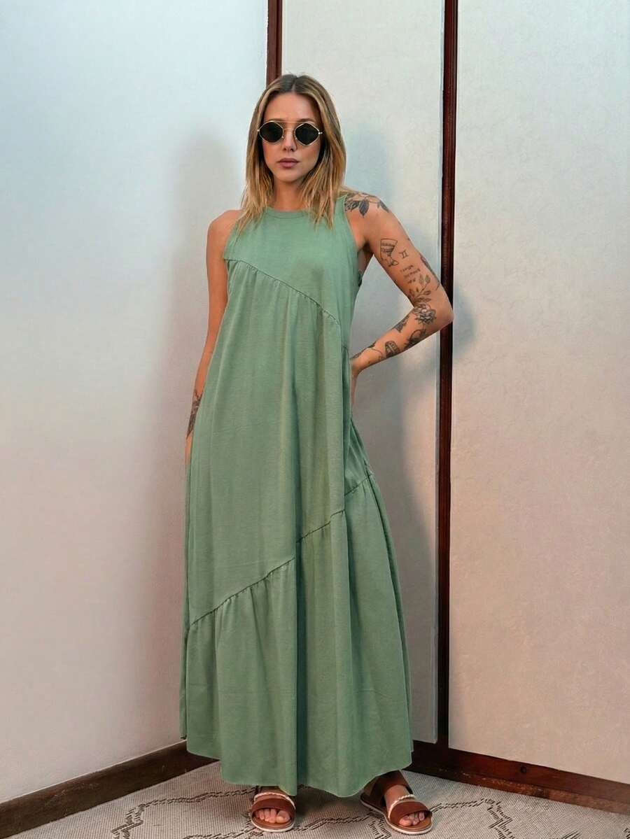 Women's Long Dress, Cotton Knit, Aveloz - 薄荷綠 - 查看 1
