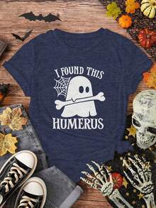 Figure Spider WebWomen's Halloween Graphic Tees - Spooky Printed Short Sleeve T-Shirts, Soft Opaque Fabric & Breathable Party Costume For Daily Wea - màu đen - Xem 6