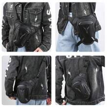 Bolsa de pierna para motocicleta, bolso de mensajero,Piernera / Riñonera Bolsa Moto Impermeable Para Motociclista Negro Bolsa de pierna para motocicleta impermeable con enchufe para auriculares, correa de hombro ajustable y compartimento con doble cremallera, bolso de cintura para hombres para entregas, mochila para montar, uso al aire libre - Negro - Ver 6
