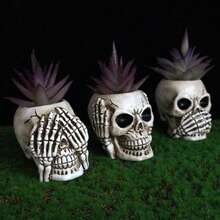 3 chiếc, Chậu hoa hình đầu ma Halloween trang trí sáng tạo bằng nhựa, trang trí sân vườn, chậu cây hình đầu lâu, đồ trang trí trong nhà cho văn phòng, ban công, nhà cửa. - A - Xem 9