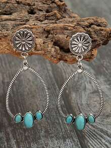 波西米亚象牙绿松石椭圆形耳环，复古镂空水滴牛仔耳环 - 水滴形 - 查看 13