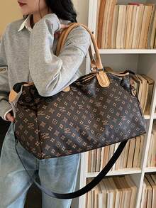 1个18.5*8.27*10.63英寸旅行手提包，带干湿分离设计，简约百搭通勤新款多功能手提包，大容量短途商务旅行行李收纳包，轻便学生单肩包 - 卡其色 - 查看 3