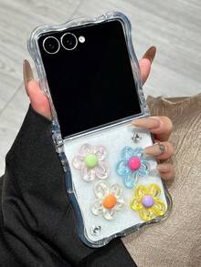 1个时尚简约波浪水滴胶花元素折叠手机壳，可保护手机并防止跌落，适用于：三星 Galaxy Zflip 3/Zflip 4/Zflip 5/Zflip 6/Zflip 7/Galaxy Z Flip7 FE - 無色 - 查看 7