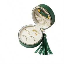 1个圆形流苏旅行迷你首饰盒，戒指耳环耳钉收纳盒，PU皮革拉链首饰收纳盒，首饰柜台展示盒 - 彩色 - 查看 10