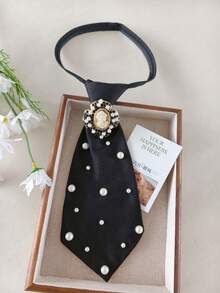 1pc Unique Design Lady Portrait Casual Versatile Brooch With Faux Pearl, Detachable And Adjustable Bow Tie Suitable For Shirt, Party, Travel, Holiday For Dress For Christmas Decor - Portrait Pearl Short - View 5