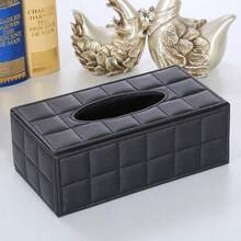 Large Plaid Rectangular PU Leather Tissue Box - Black - View 8