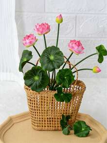 1/4 Pack Artificial Pink Lotus Flowers, Simulated Lotus, Small Potted Artificial Flowers, Suitable For Home Decor, Office Decor, Hotel Tabletop Decor, Wedding Decor, Living Room Artificial Plants, Wedding Supplies, Tabletop Decorations - Multicolor - View 9