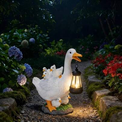 1 PC Solar Duck Garden Statue With LED Light, Waterproof Outdoor Decor For Patio Pond Yard, Cute Animal Figurine Light Ornament For Garden Decoration