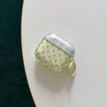 Minimalist Semi-Transparent Yellow & Blue Plaid Contrast Green Polka Dot Hanging Ring Earphone Case Suitable Compatible With Airpods Pro 2, Cute Apple 4 Minimalist 3 New 1/2 Generation Earphone Case For Women - Yellow - View 5