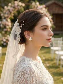 2件套金色仿珍珠水钻花朵耳环，优雅闪亮的新娘/伴娘耳环，百搭日常佩戴，适合日常、节日、派对、生日、情人节、约会、送礼等场合。 - 彩色 - 查看 5