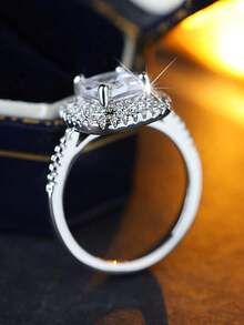 Elegant Square Geometric Couple Rings, Synthetic Cubic Zirconia Jewelry Gift For Valentine's Day - White - View 7