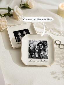 Personalized Photo Dish, Personalized Photo Jewelry Tray, Customized Jewelry Ring Dish, Customized Couple Portrait Ring Tray, Wedding Gift, Bridesmaid Proposal, Best Friend Dish - Multicolor - View 2