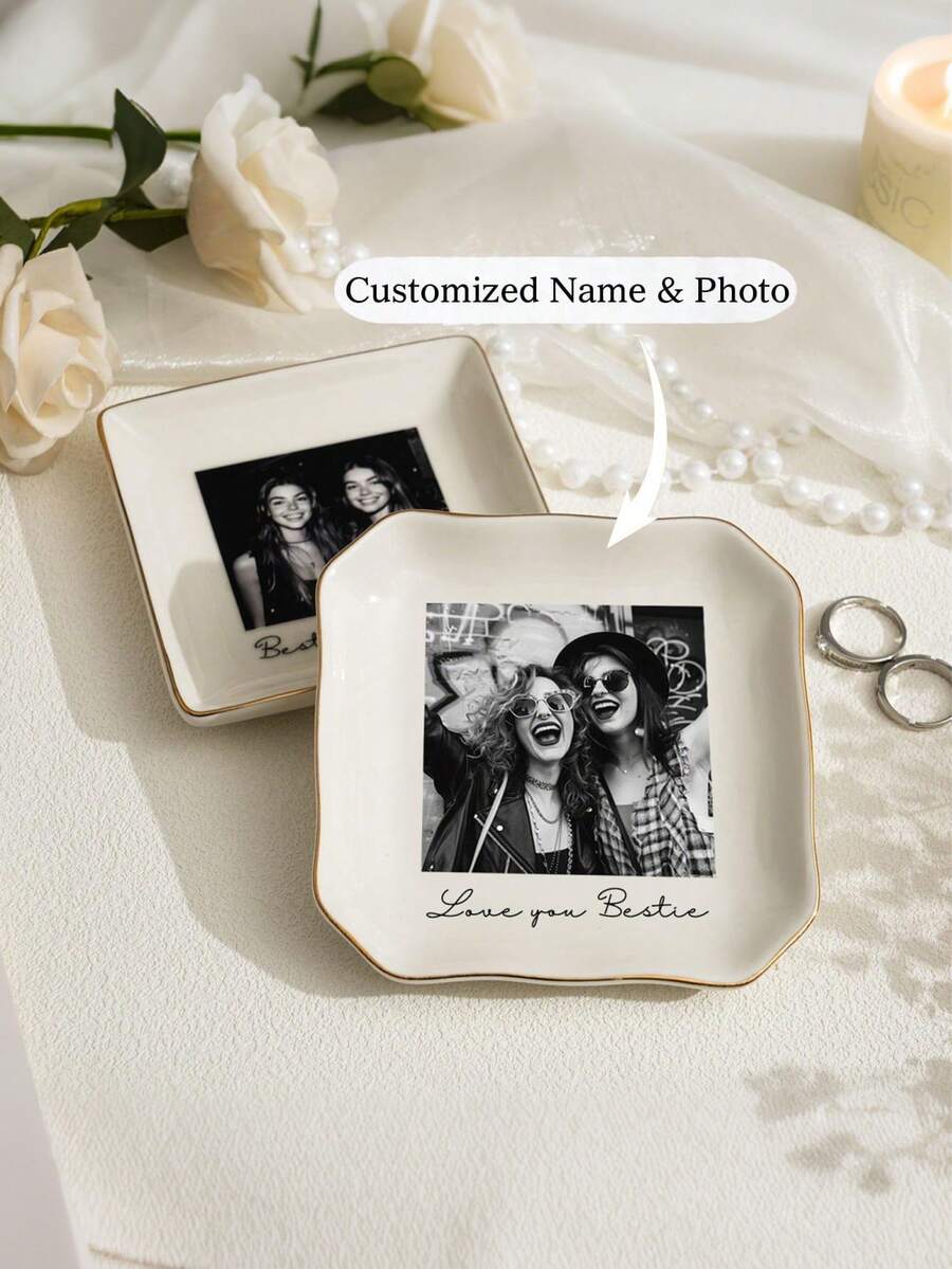 Personalized Photo Dish, Personalized Photo Jewelry Tray, Customized Jewelry Ring Dish, Customized Couple Portrait Ring Tray, Wedding Gift, Bridesmaid Proposal, Best Friend Dish