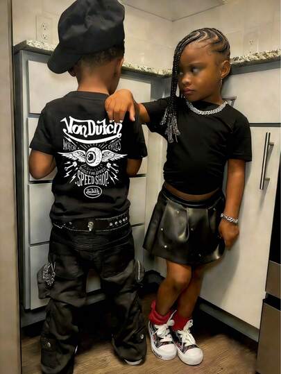 男童休闲时尚街头通勤标语印花短袖T恤，夏季