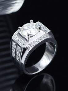 1pc S925 Silver Middle Eastern Style Wide Band Ring For Men, Inlaid With Lab-Grown Gemstones, Luxurious And Noble, Suitable For Daily Commute, Gatherings, Parties, Banquets, Music Festivals, And As Father's Day Or Thanksgiving Gift - Silver - View 2