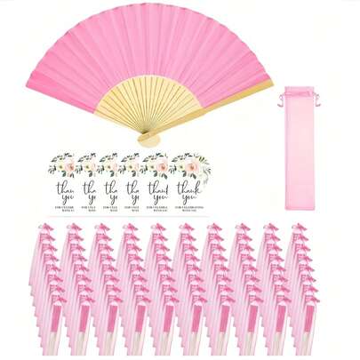 3/9/15/30件套精美扇子套装，包含感谢卡和礼品袋，新娘竹制手持折叠扇，适合作为伴娘礼物和婚礼装饰，是派对和活动的完美之选，也是完美的夏季配饰，1件装