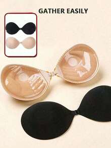 1 Pair Invisible Strapless Sticky Gel Bra, 3cm Thickened Push-Up, Adhesive Breast Lift Tape For Small Breasts & Nipple Covers, Suitable For Wedding Dresses & Formal Dresses - Khaki - View 3