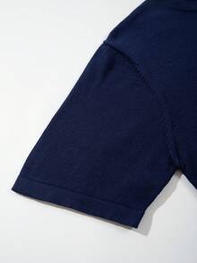 Camiseta de manga corta de punto cepillado de color liso, estilo empresarial minimalista y maduro, nueva para primavera/verano, vuelta al cole - Azul - Ver 5