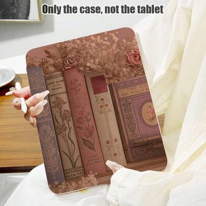 1件PU皮革保护套，带支架、笔槽、书本和花卉图案，720度旋转支架，自动休眠/唤醒功能，兼容荣耀、Matepad、苹果等多种型号