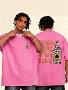 Men Street Style Washed T Shirt Show Me Your Titos Graphic Print Unisex Casual Wear Cotton Blend Essential For Daily Life Gym Home Party Outfit Gift For Him - Hồng - Xem 2