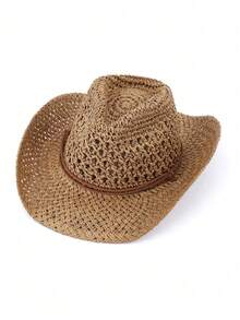 1 chiếc mũ rơm khoét rỗng kiểu Bohemian, mũ thời trang mùa hè đi biển, chống tia UV, màu kaki dệt. - mũ rơm rỗng - Xem 11