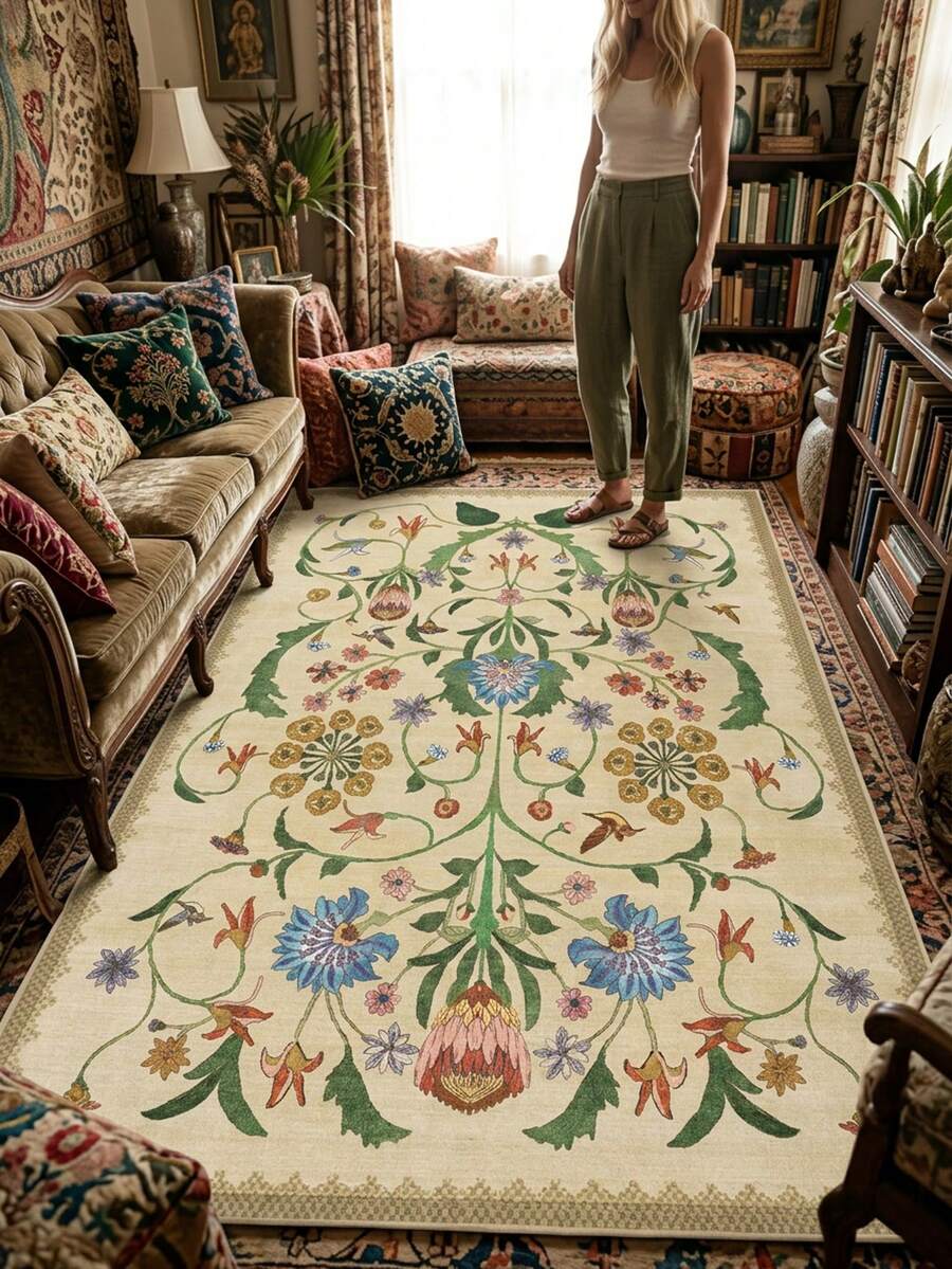 1 tấm thảm, thảm trải sàn, thảm trang trí cửa ra vào, thảm dài, họa tiết hoa lá nhiệt đới cổ điển kiểu Châu Âu và Mỹ - Thảm in họa tiết Bohemian, thảm len giả mềm mại cỡ lớn, thích hợp cho phòng tắm, nhà bếp, lối vào, hành lang, đầu giường, phòng khách, phòng ngủ, thảm trải sàn có thể giặt máy quanh năm, trang trí nhà cửa. - Nhiều màu - Xem 1