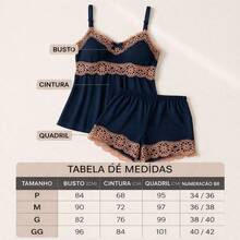 Women's Baby Doll Set With Lace, Short Doll Pajamas, Lightweight, Soft, Cool And Adjustable Straps - Màu xanh hải quân - Xem 9